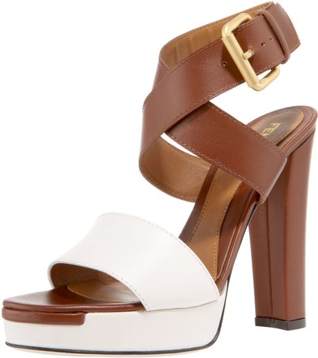 Fendi Platform Anklewrap Sandal in Brown (nero) - Lyst