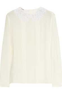 Miu Miu Lace-trimmed Silk Crepe De Chine Blouse - Lyst
