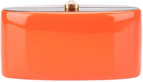 Rocio Leather Covered Wooden Clutch Bag in Orange - Lyst