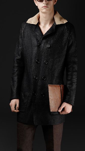 Burberry Prorsum Raffia Collar Knitted Coat - Lyst