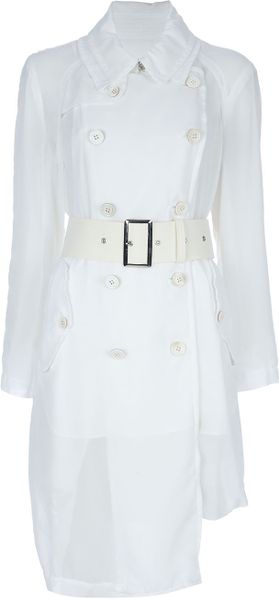 Comme Des Garçons Adjustable Hem Trench Coat in White - Lyst
