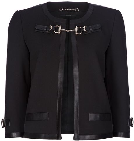 Gucci Leather Trim Jacket in Black - Lyst