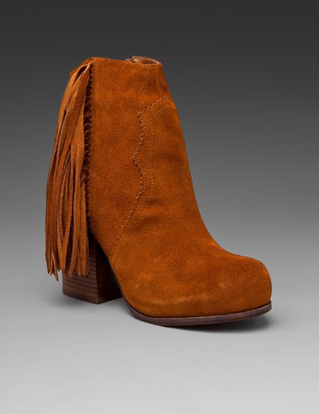 Jeffrey Campbell Prance Fringe Bootie in Brown (tan suede) - Lyst
