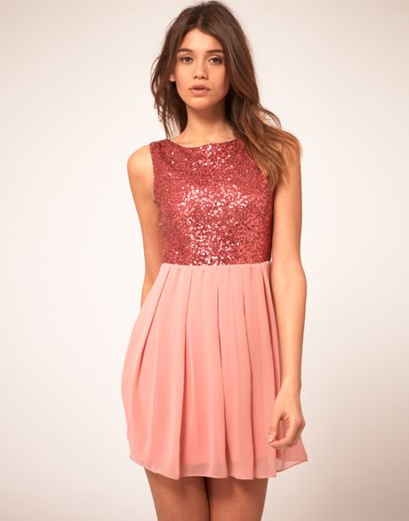 Tfnc Tfnc Babydoll Dress with Sequin Bodice in Pink (bubblegum) - Lyst