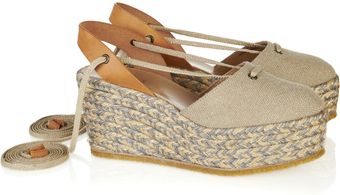 Chloé Leather and Canvas Platform Espadrilles - Lyst