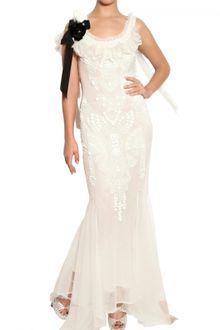 John Galliano Embroidered Tulle Long Dress - Lyst