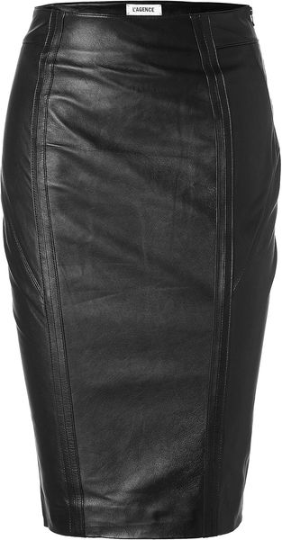 L'Agence Black Leather Skirt with Side Zip - Lyst
