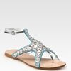 Miu Miu Glitter Metallic Leather and Suede Starfish Sandals in Blue - Lyst