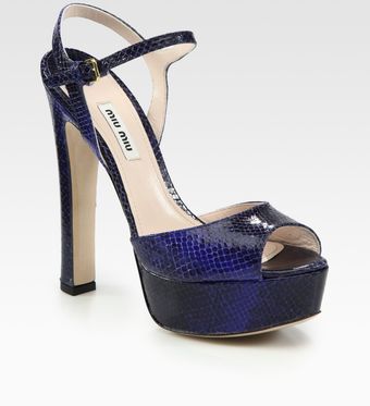  Snake Print Leather Slingback Platform Sandals 