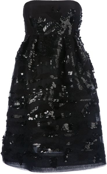 Oscar De La Renta Strapless Sequined Dress in Black - Lyst