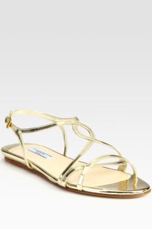 Prada Metallic Leather Flat Sandals - Lyst