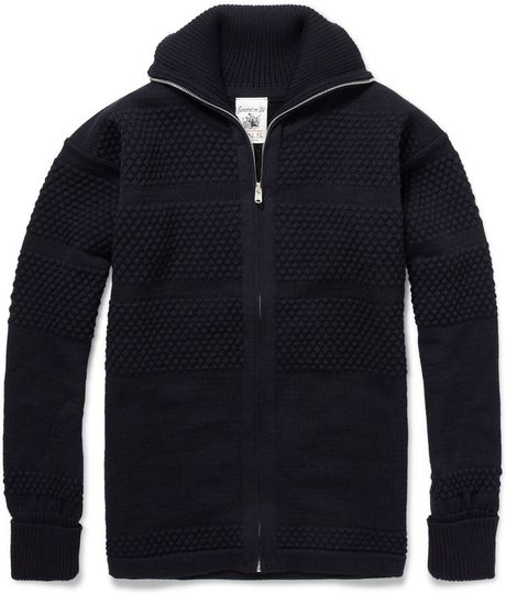 S.n.s Herning Fisherman Bubble Knit Wool Cardigan in Blue for Men - Lyst