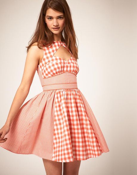 Asos Collection Summer Dress In Gingham Check in Pink (coral) - Lyst