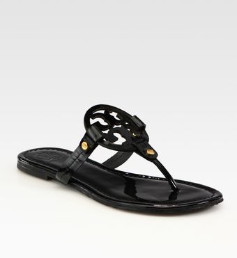Tory Burch Miller Patent Leather Logo Thong Sandals - Lyst
