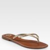 Tory Burch Abitha Metallic Leather Thong Sandals in Brown (gold) - Lyst