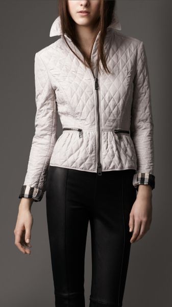 Burberry Quilt Zip Front Jacket in White (stone white) - Lyst