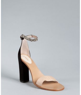  Black and Tan Leather Jeweled Ankle Strap Sandals 