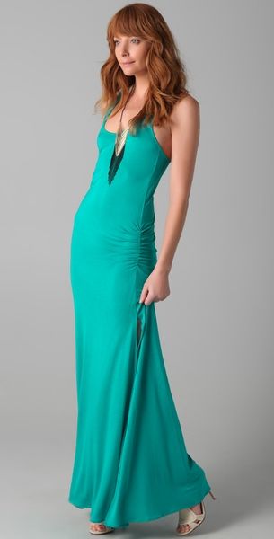Haute Hippie Racer Back Dress with Ruching in Blue (turquoise) - Lyst