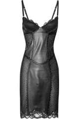 La Perla Lace-trimmed Perforated Leather Corset Dress