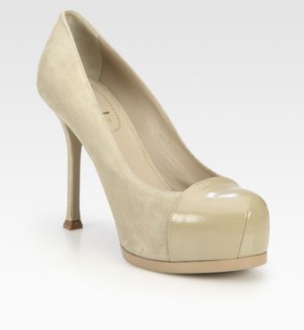 Yves Saint Laurent Suede and Patent Leather Platform Pumps - Lyst