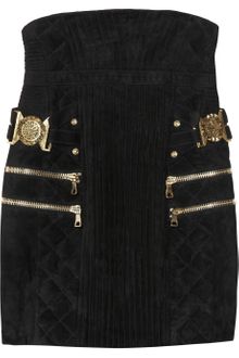 Balmain High-waisted Quilted Suede Skirt - Lyst