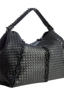 Bottega Veneta Black Intrecciato Leather Frayed Shoulder Bag - Lyst