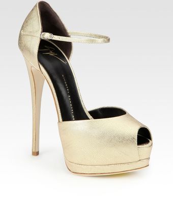 Giuseppe Zanotti Metallic Leather Peep Toe Mary Jane Pumps - Lyst