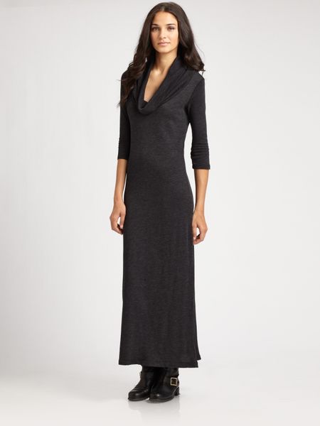 James Perse Three-quarter Sleeve Cowlneck Maxi Dress in Black