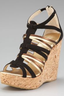 Jimmy Choo Metallic & Suede T-strap Cork Sandal - Lyst