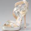 Jimmy Choo Vamp Crushed Metallic Platform Sandal in Silver (champagne) - Lyst