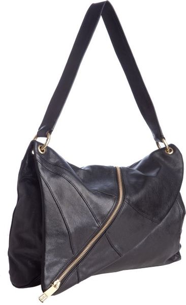 Kooba Black Leather Zip Front Halle Slouchy Shoulder Bag in Black - Lyst