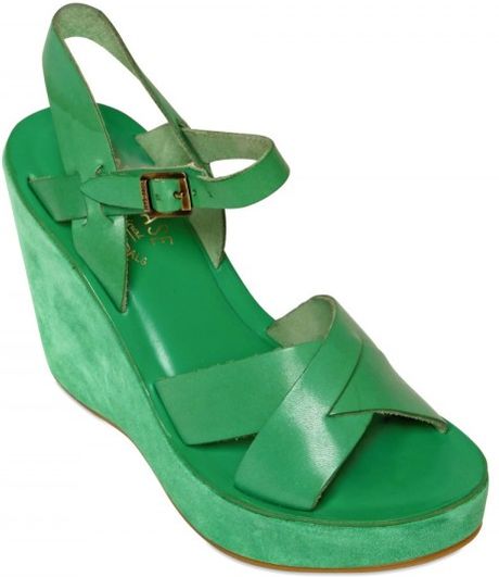 Kork-easeâ¢ 110mm Bette Leather Sandal Wedges in Green | Lyst