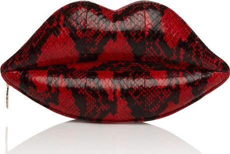 Lulu Guinness Red and Black Snakeskin Lips Clutch in Animal (red) - Lyst