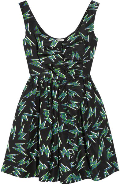 Miu Miu Printed Silkfaille Mini Dress in Black - Lyst