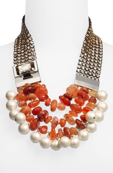 St. John Collection Nugget, Faux Pearl & Crystal Mesh Necklace in Orange (mandarin cream multi) - Lyst