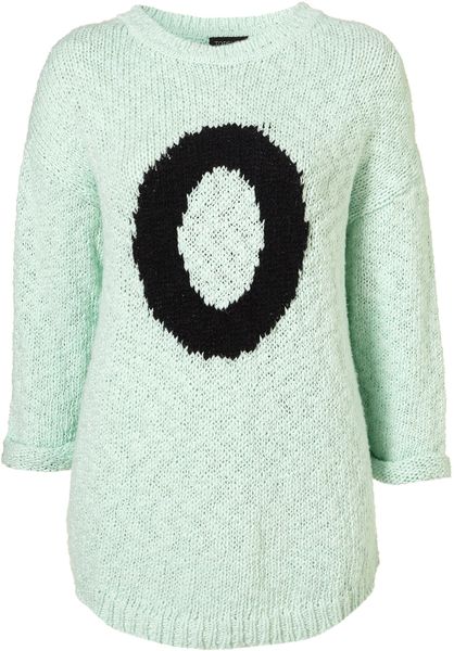Topshop Knitted O Motif Jumper in Green (mint) - Lyst