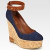 Sergio Rossi Denim and Leather Wedge Sandals in Blue - Lyst