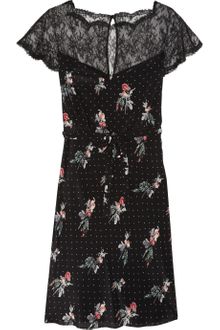 Valentino Lace Detail Crepe De Chine Dress - Lyst