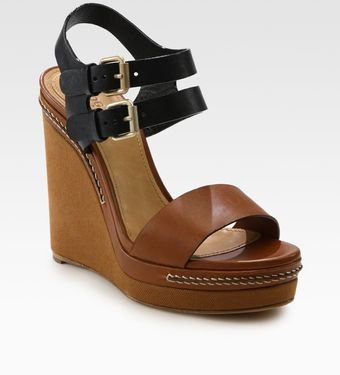Chloé Two-tone Leather Slingback Wedge Sandals - Lyst
