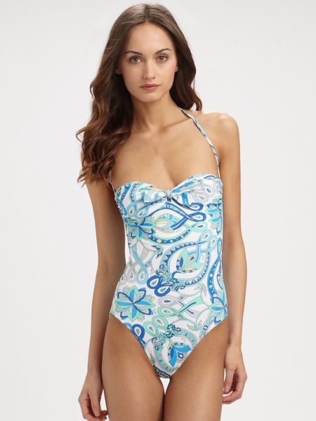 Emilio Pucci One piece Bandeau Swimsuit In Blue Lyst