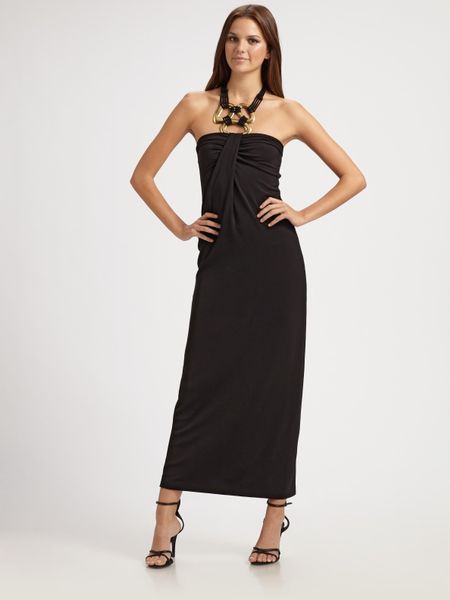 Josie Natori Jersey Halter Maxi Dress in Black - Lyst