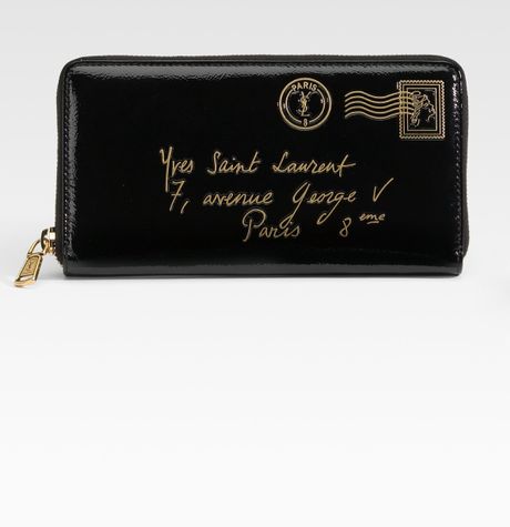 Yves Saint Laurent Ysl Patent Zip Wallet in Black - Lyst