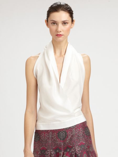 Saint Laurent Silk Halter Top in White | Lyst
