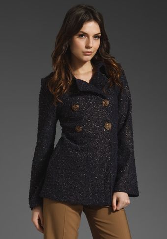  Katia Embroidered Button Peacoat in Black/gold 