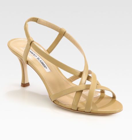 Manolo Blahnik Strappy Leather Slingback Sandals in Beige (black) - Lyst