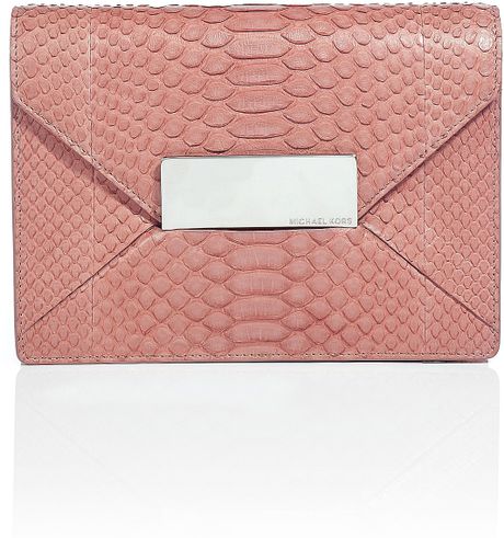 Michael Kors Blush Python Clutch in Pink (blush) - Lyst