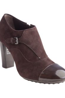 Tod's Chocolate Suede Cap Toe Stacked Heel Booties - Lyst
