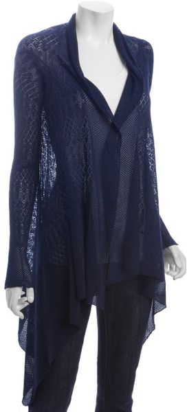 Autumn Cashmere Navy Pointelle Modal Draped Cardigan Sweater - Lyst