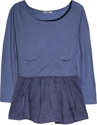 Carven Cotton-jersey and Organza Peplum Top - Lyst