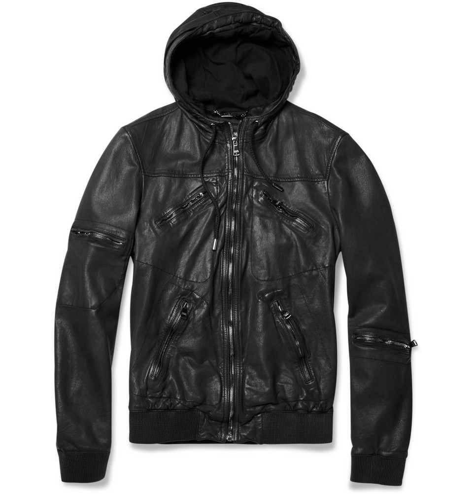 Dolce & Gabbana Hooded Leather Jacket in Black for Men | Lyst